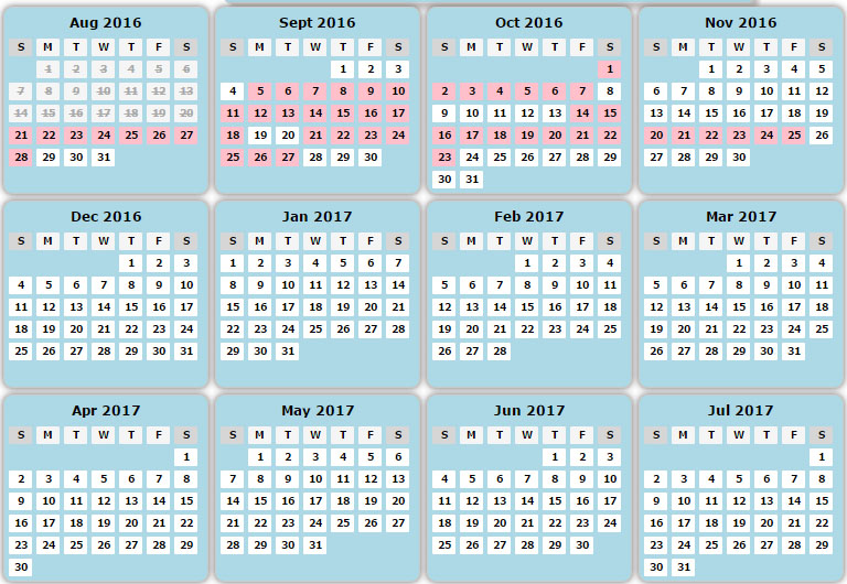 availability calendar
